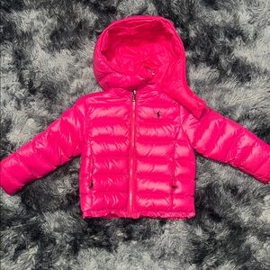 Pink Polo Puffer Jacket with Hood